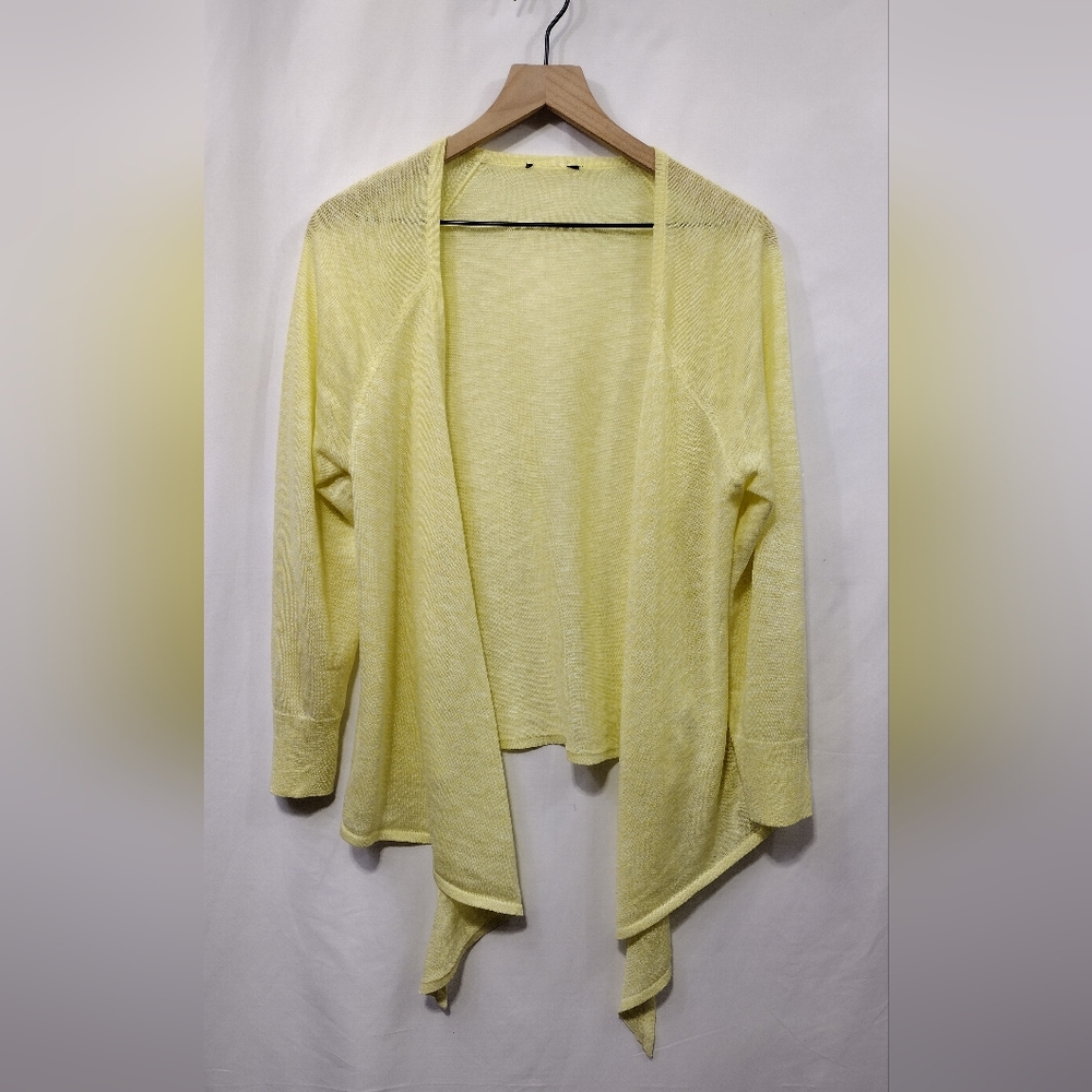 Women's Draped Open Front Semi Sheer Cardigan Size XL Yellow Casual Minimalist